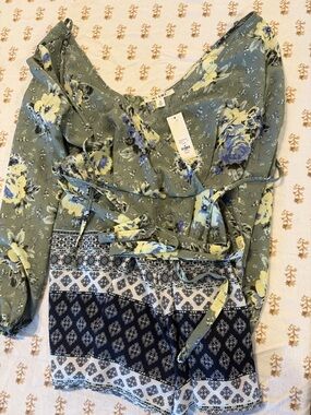 Miami Olive Floral Wrap Romper